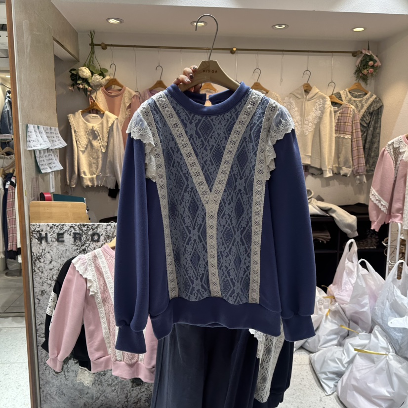 HERO東大門㊣代購女士新品休閑人氣時尚職業25秋冬長袖T恤蕾絲HERO長袖T恤圖色2