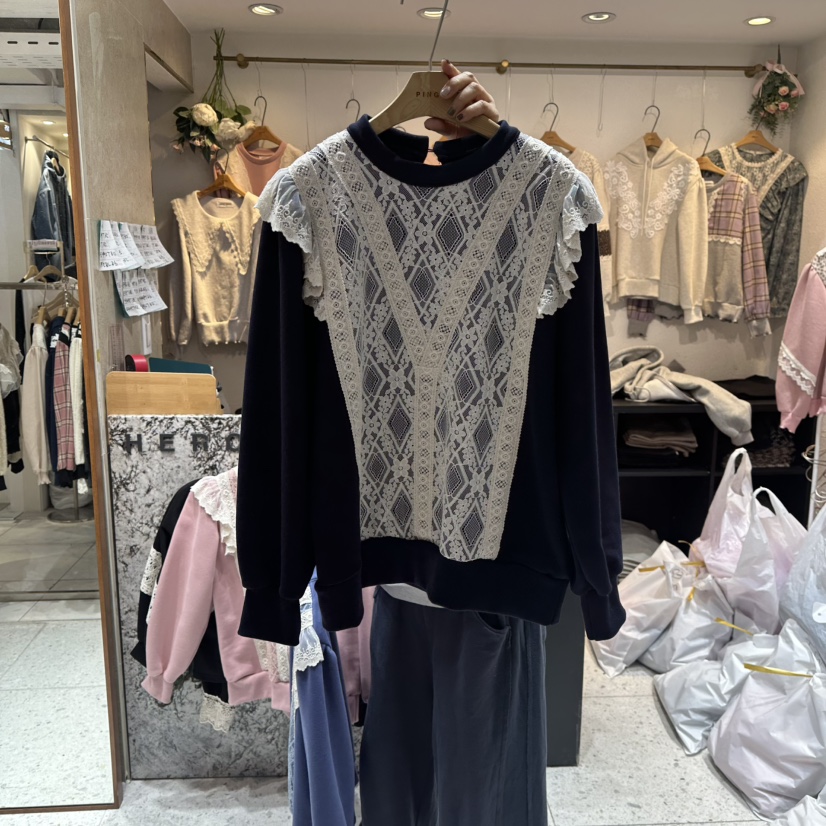 HERO東大門㊣代購女士新品休閑人氣時尚職業25秋冬長袖T恤蕾絲HERO長袖T恤圖色3