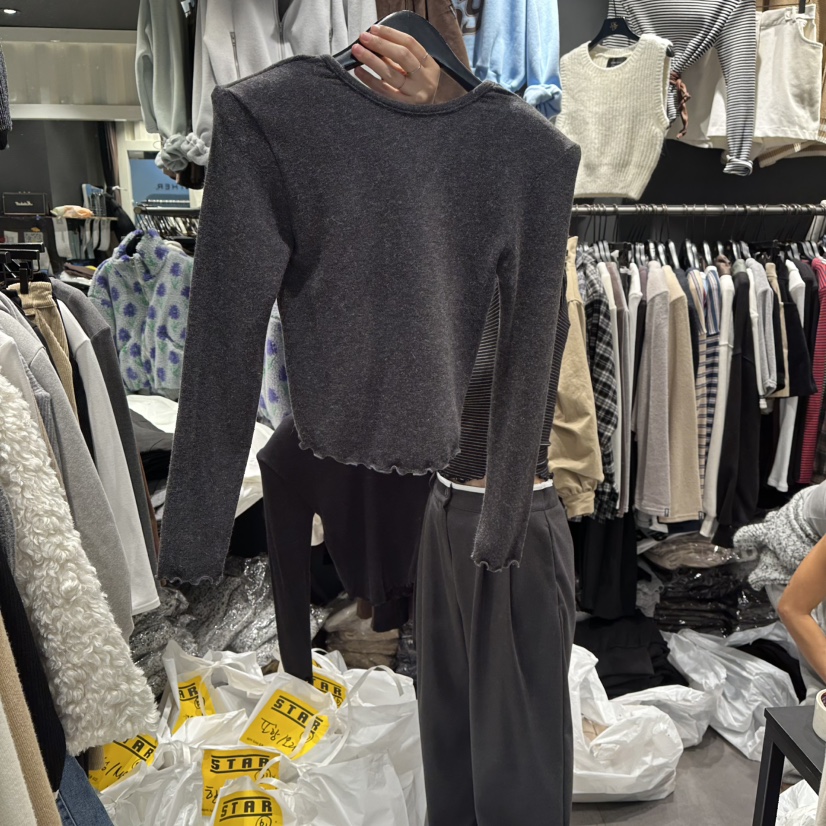 LONE STAR韓國直郵㊣女裝新款休閑推薦職業人氣真品長袖T恤絨LONE STAR長袖T恤