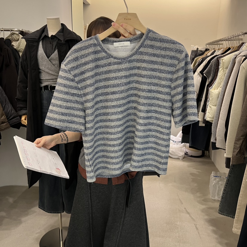 PHILO韓國直郵㊣女士新品推薦時尚熱賣休閑人氣25秋冬職業T恤PHILOT恤圖色1