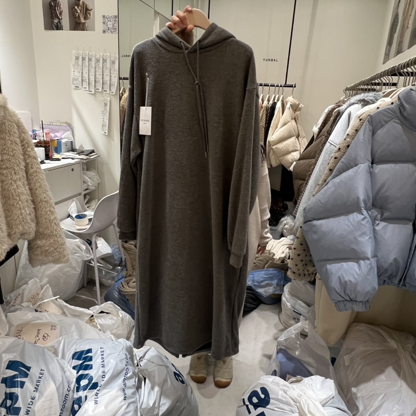 YUNBAL韓國代購㊣女士新品休閑職業時尚真品連衣裙連帽針織衫YUNBAL連衣裙圖色2
