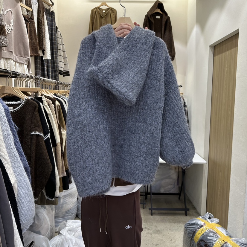 HOLYBANANA東大門㊣直郵女士新品時尚真品25秋冬針織衫兜帽groovy.H/HOLYBANANA針織衫