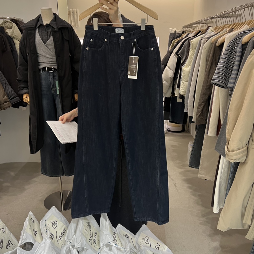 PHILO韓國代購㊣女裝新款真品25秋冬職業休閑熱賣牛仔褲加絨PHILO牛仔褲圖色1