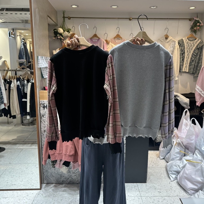 HERO韓國代購㊣女裝新款時尚職業25秋冬真品熱賣長袖T恤格子HERO長袖T恤