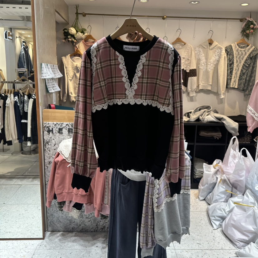 HERO韓國代購㊣女裝新款時尚職業25秋冬真品熱賣長袖T恤格子HERO長袖T恤圖色2