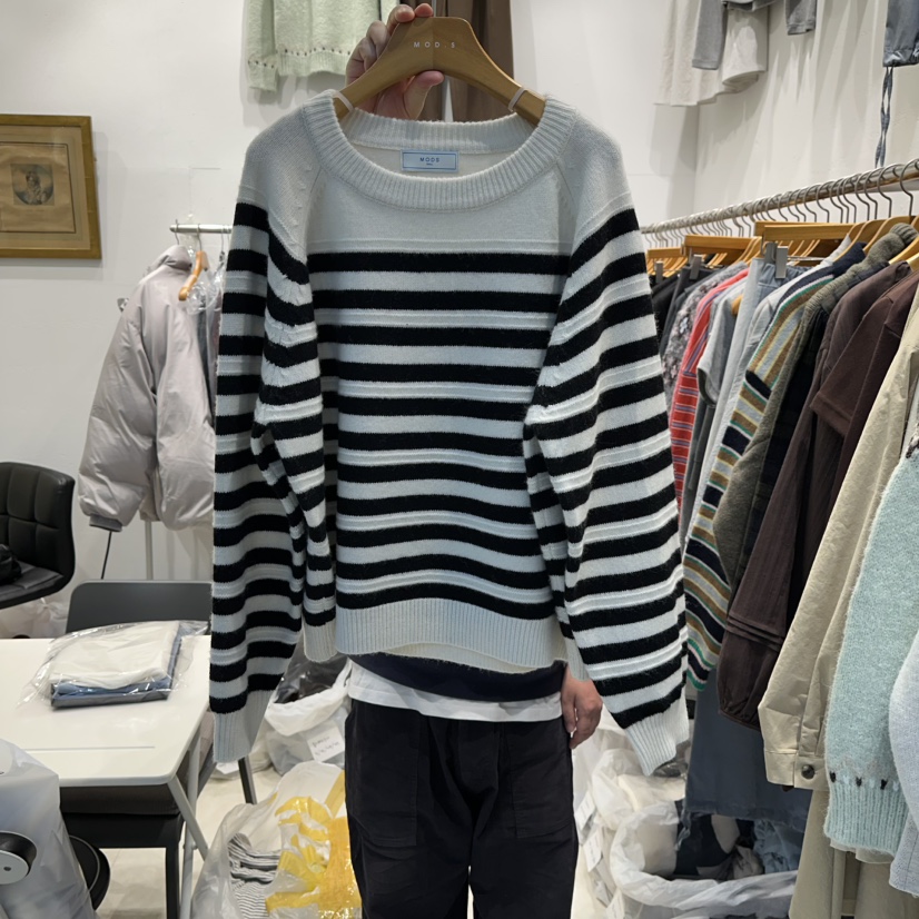 MODS-Q東大門㊣實拍女裝新品人氣職業熱賣休閑真品針織衫條紋MODS-Q針織衫圖色1
