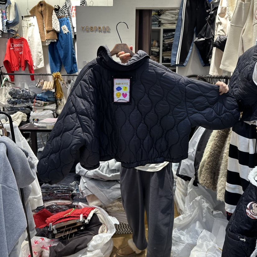 YESFREE東大門㊣代購女裝新款職業25秋冬熱賣短款棉服拉鏈絎縫YESFREE短款棉服