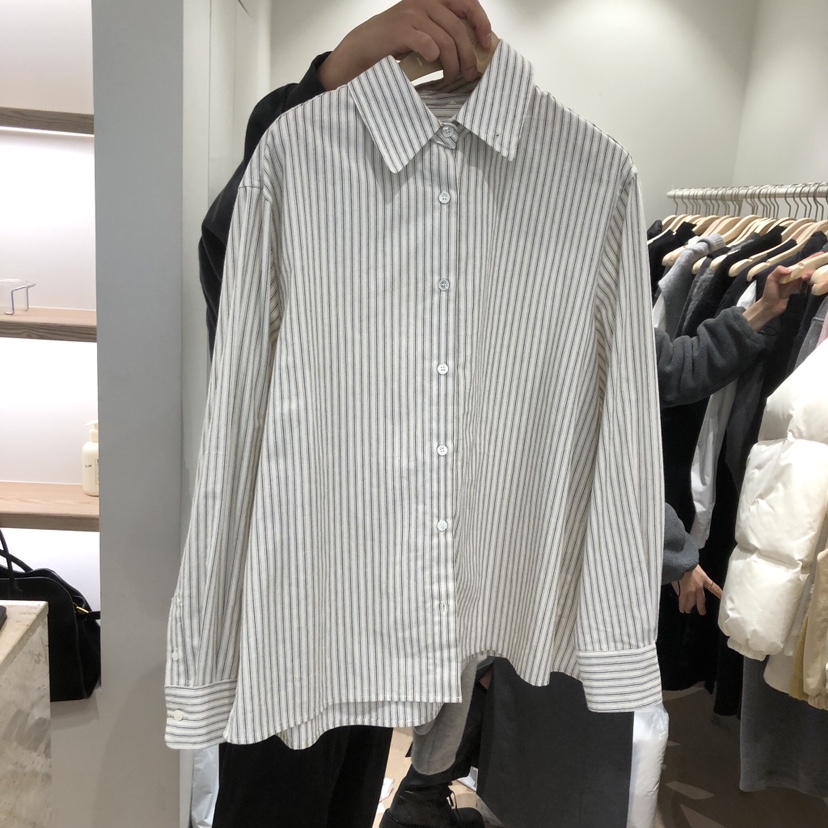 LIFFEY韓國直郵㊣女士新品熱賣推薦25秋冬時尚襯衫蕾絲衫條紋LIFFEY襯衫/蕾絲衫圖色1