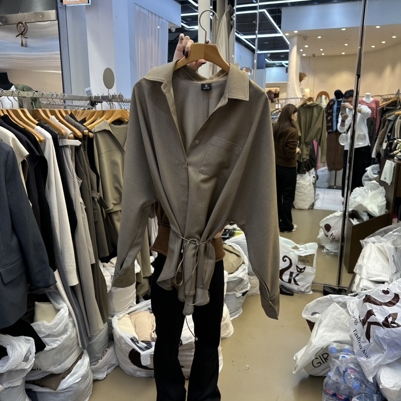 SANS韓國代購㊣女士新品熱賣25秋冬時尚職業襯衫蕾絲衫羊毛SANS襯衫/蕾絲衫圖色1