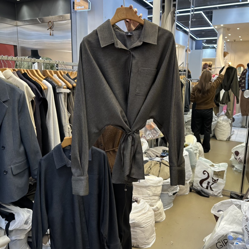 SANS韓國代購㊣女士新品熱賣25秋冬時尚職業襯衫蕾絲衫羊毛SANS襯衫/蕾絲衫圖色2