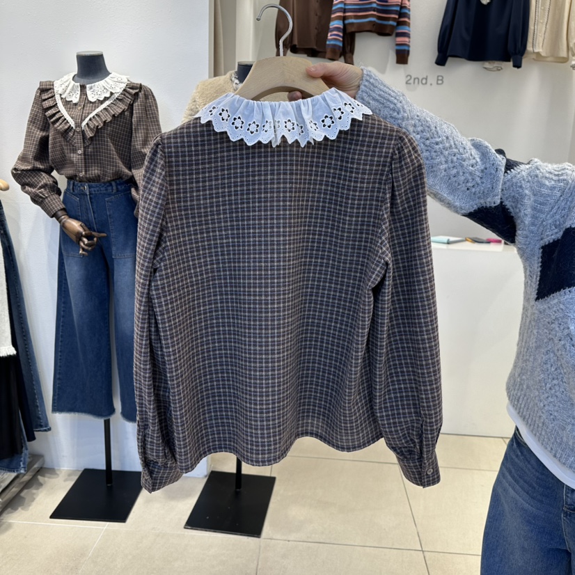 2nd B-S韓國代購㊣女裝新款時尚真品25秋冬休閑襯衫蕾絲衫2nd B-S襯衫/蕾絲衫