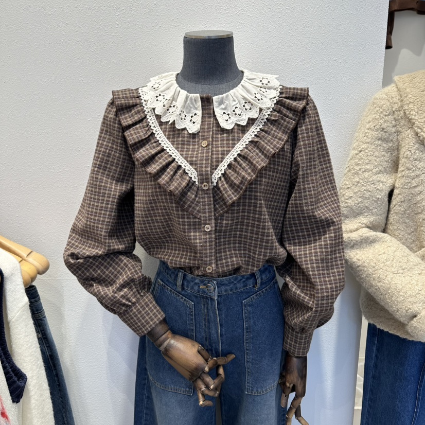 2nd B-S韓國代購㊣女裝新款時尚真品25秋冬休閑襯衫蕾絲衫2nd B-S襯衫/蕾絲衫圖色1