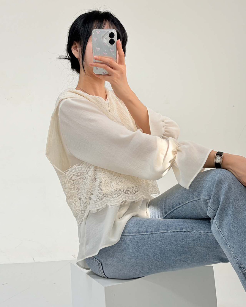 BLUE RIBBON韓國代購㊣女士新款熱賣真品時尚職業襯衫蕾絲衫BLUE RIBBON襯衫/蕾絲衫