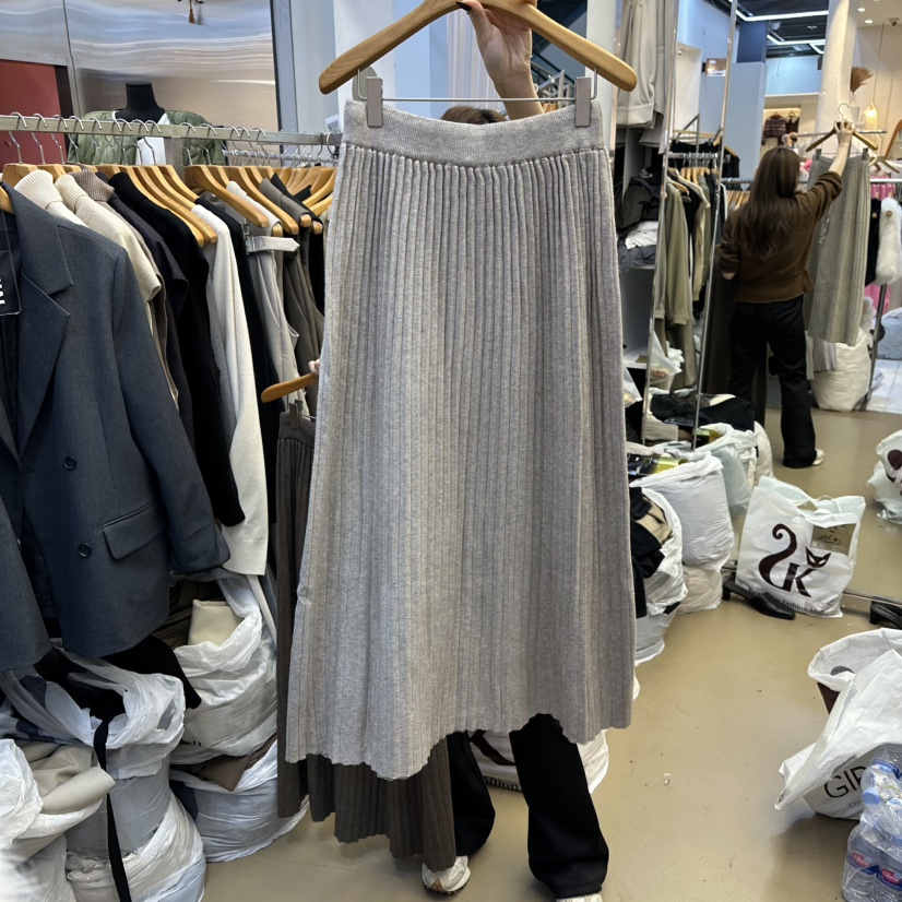 SANS東大門㊣實拍女裝新品熱賣時尚人氣25秋冬休閑長裙褶裥SANS長裙