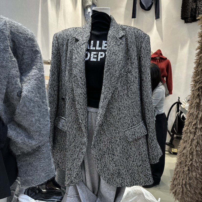 ULTRAORANGE韓國代購㊣女裝新品真品休閑25秋冬夾克人字紋羊毛GILT/ULTRAORANGE夾克圖色1