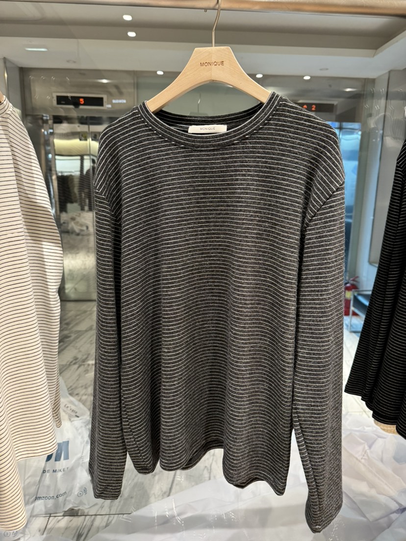 MONIQUE東大門㊣實拍女裝新品推薦25秋冬長袖T恤安哥拉條紋MONIQUE長袖T恤圖色2