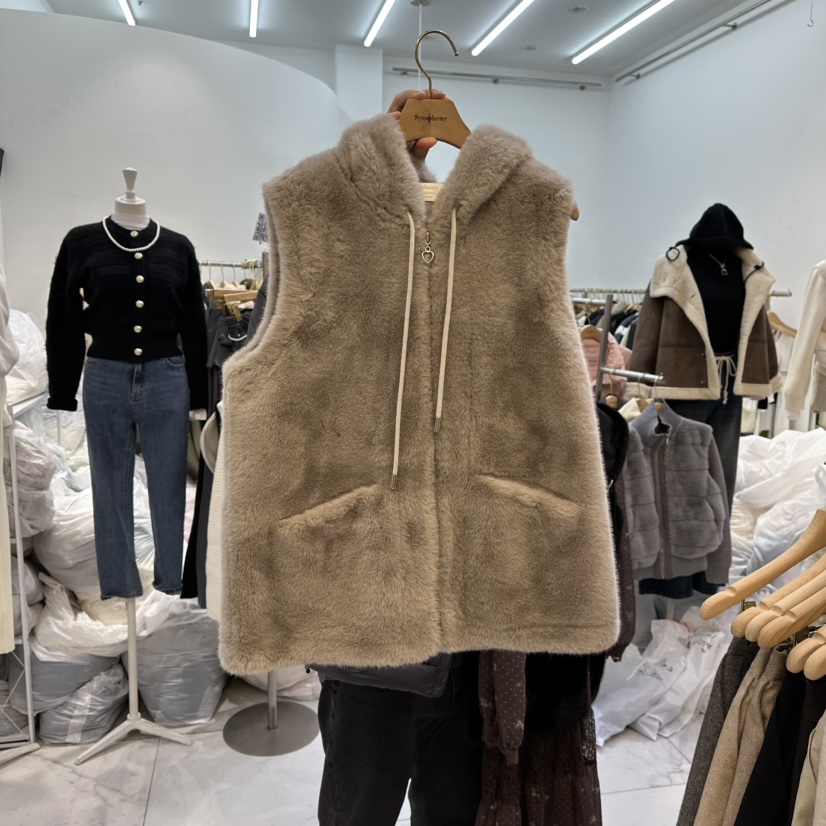 SYMPHONY韓國代購㊣女裝新品真品時尚休閑馬甲不含內搭貂皮SYMPHONY馬甲圖色1