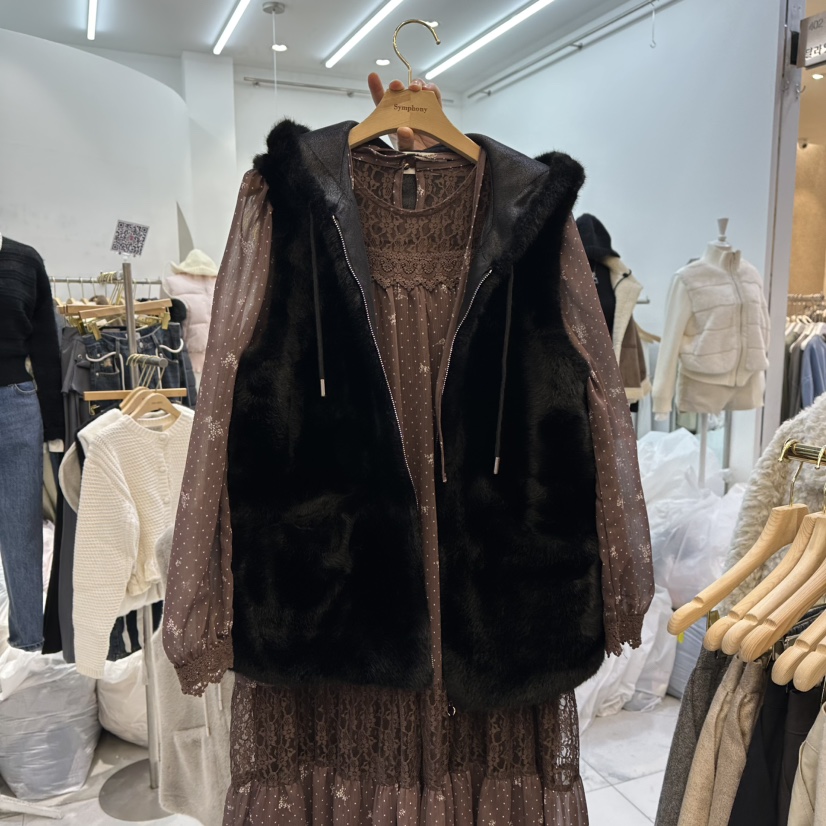 SYMPHONY韓國代購㊣女裝新品真品時尚休閑馬甲不含內搭貂皮SYMPHONY馬甲圖色2