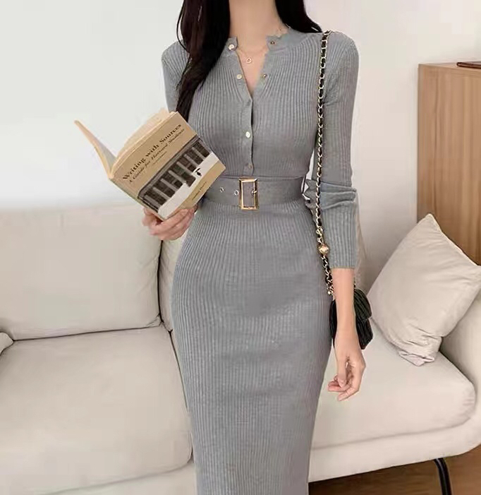 KC MARKET韓國代購㊣女士新款時尚職業25秋冬人氣連衣裙腰帶KC MARKET連衣裙圖色2