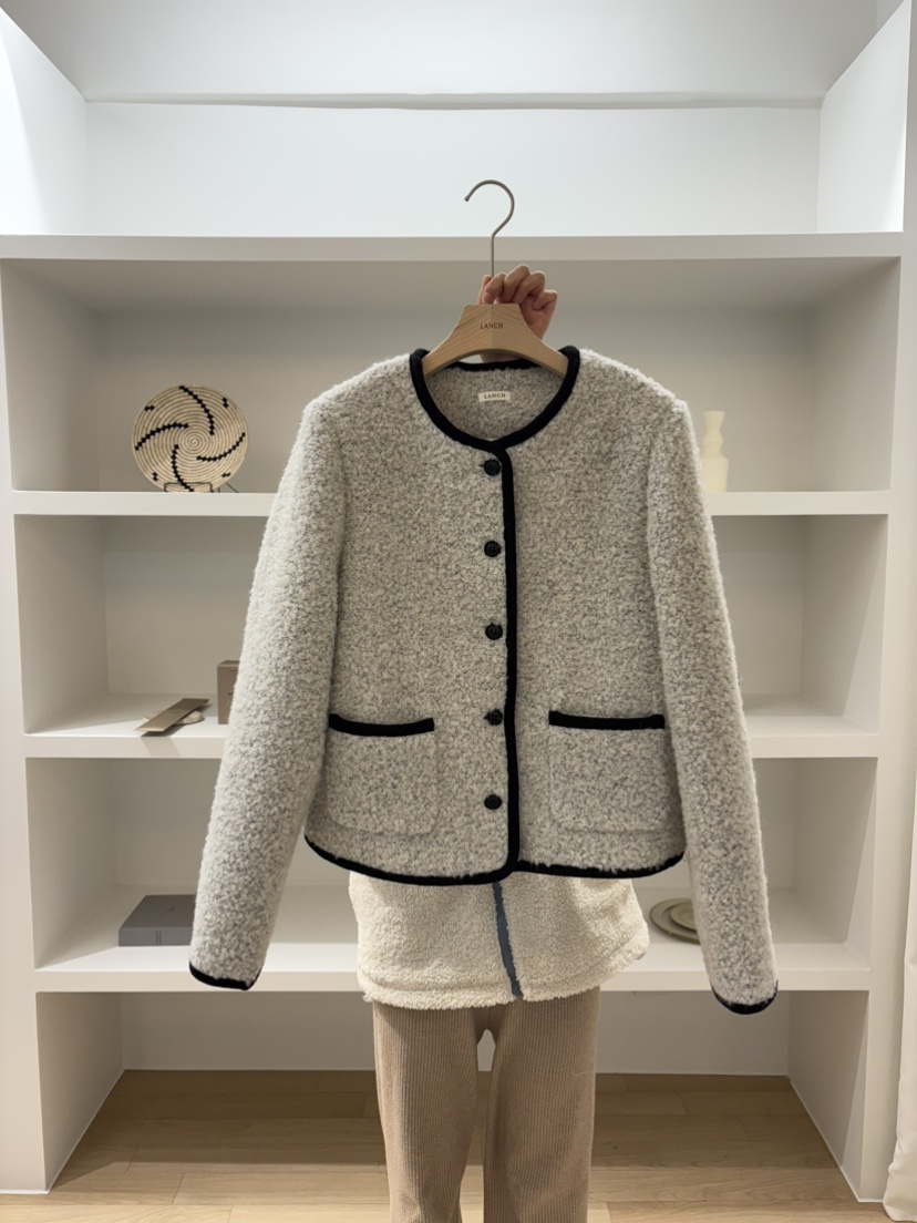 LANCH韓國代購㊣女士新品人氣真品25秋冬休閑職業短款大衣花呢LANCH短款大衣圖色1