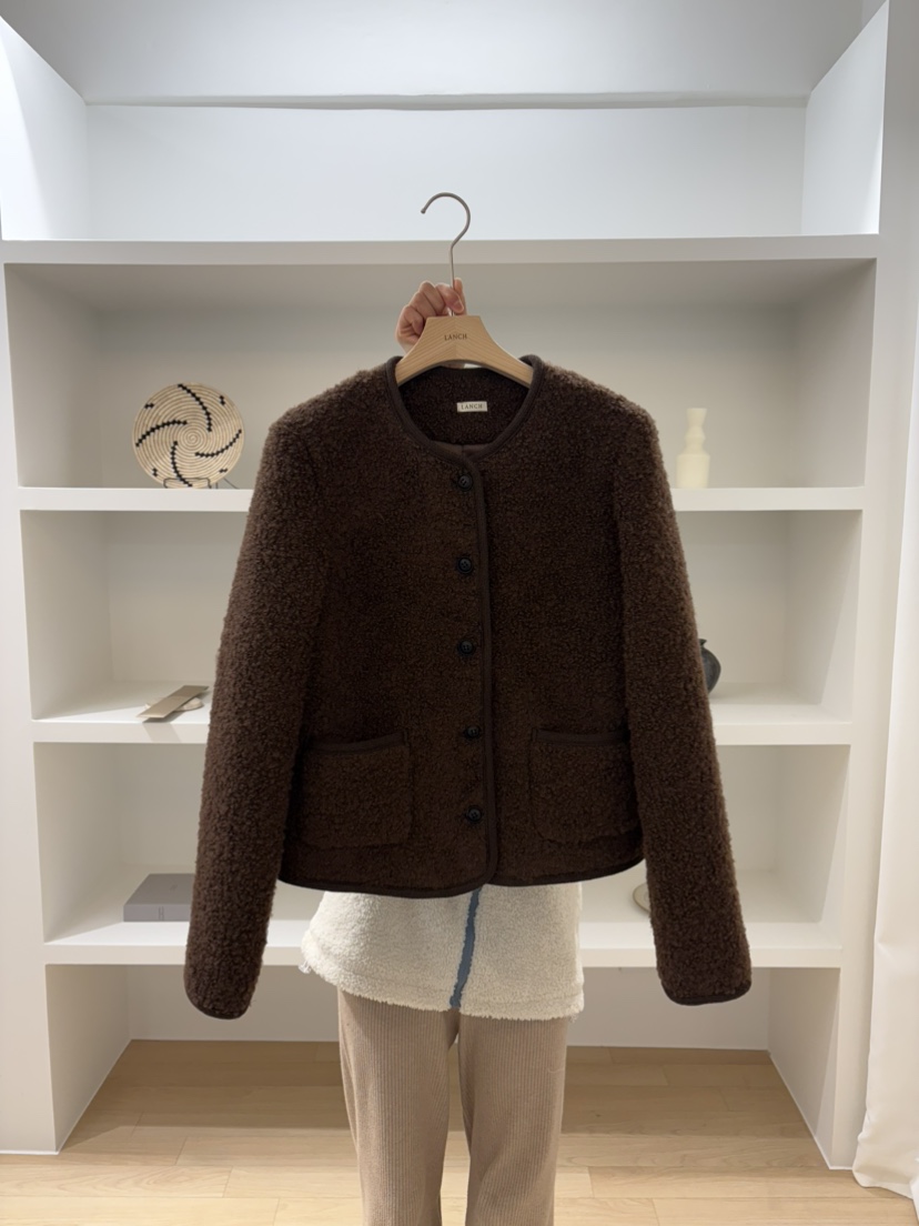 LANCH韓國代購㊣女士新品人氣真品25秋冬休閑職業短款大衣花呢LANCH短款大衣圖色2