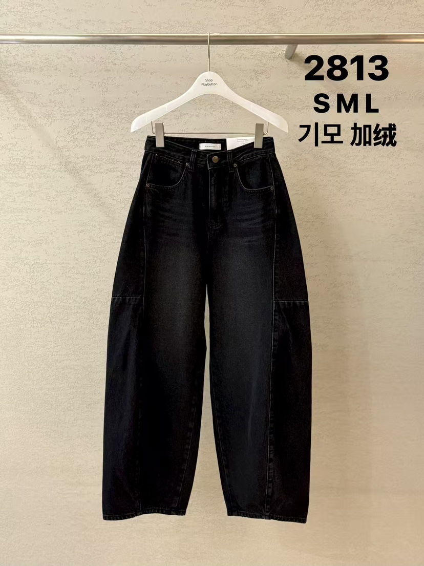 PLAYBUTTON-P東大門㊣實拍女士新款25秋冬推薦職業牛仔褲加絨PLAYBUTTON牛仔褲圖色1