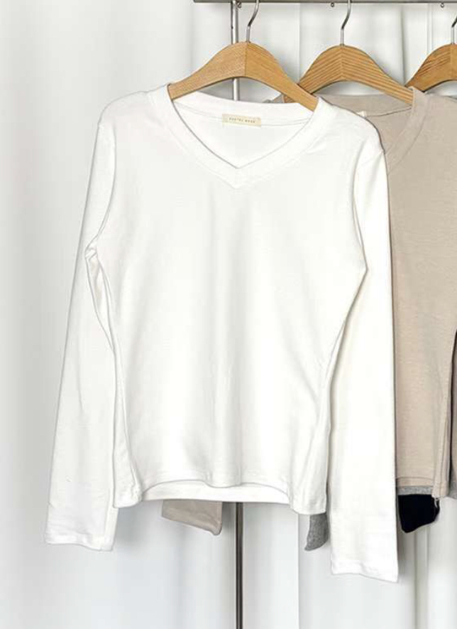 PASTELDEER韓國代購㊣女士新品休閑25秋冬人氣長袖T恤V領修身PASTELDEER長袖T恤圖色1