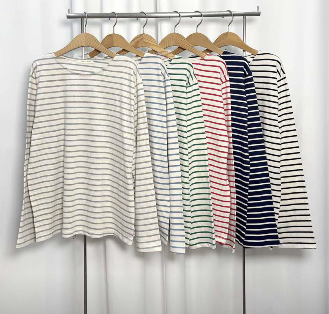 PASTELDEER東大門㊣實拍女士新款熱賣職業長袖T恤單排扣純棉PASTELDEER長袖T恤圖色2左二色