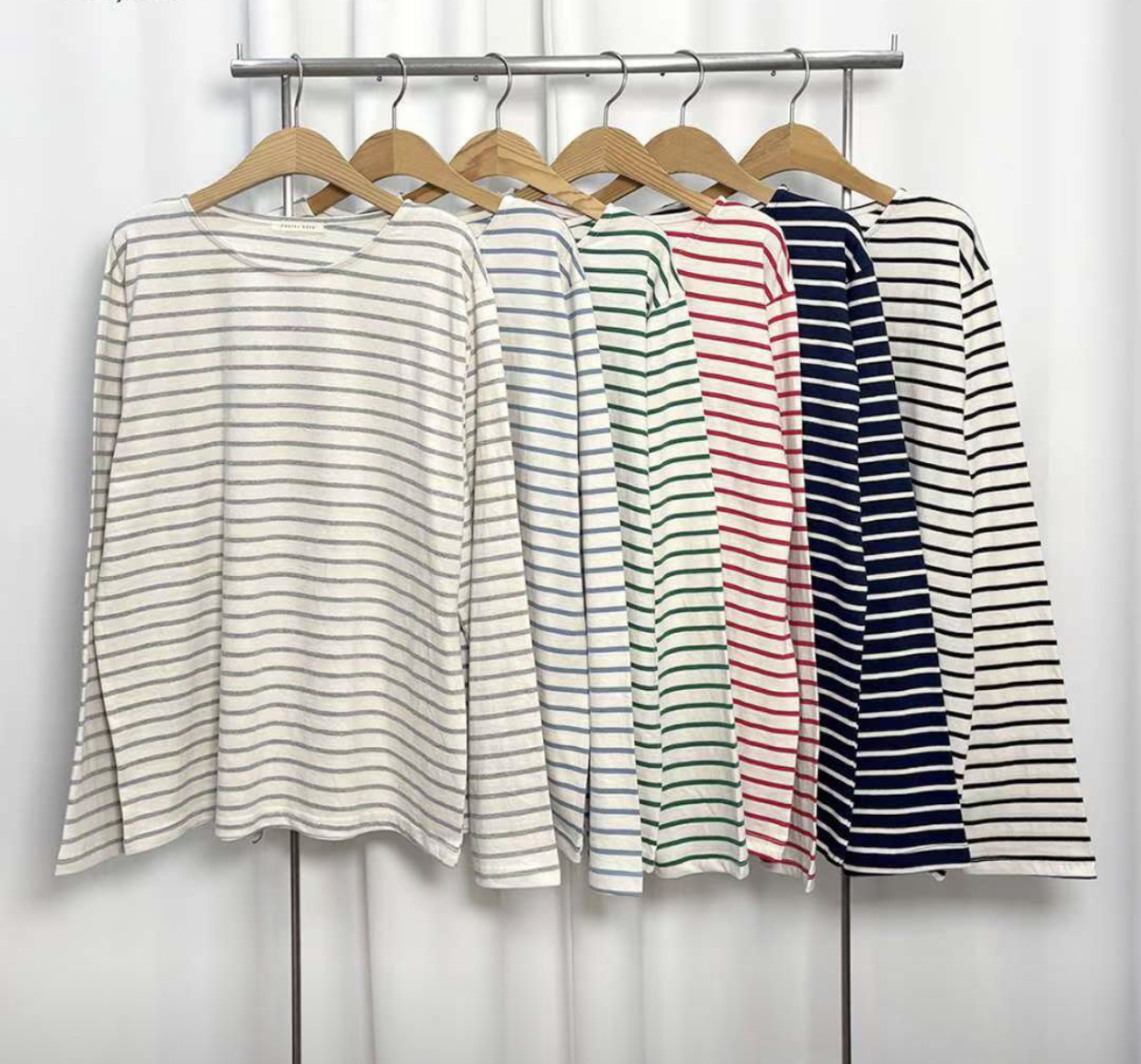 PASTELDEER東大門㊣實拍女士新款熱賣職業長袖T恤單排扣純棉PASTELDEER長袖T恤圖色6左六色