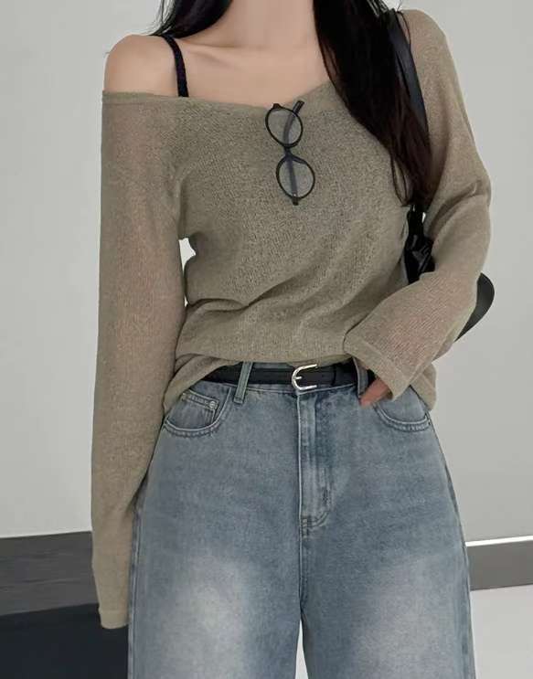 PASTELDEER東大門㊣實拍女裝新品人氣休閑熱賣長袖T恤船領亞麻PASTELDEER長袖T恤