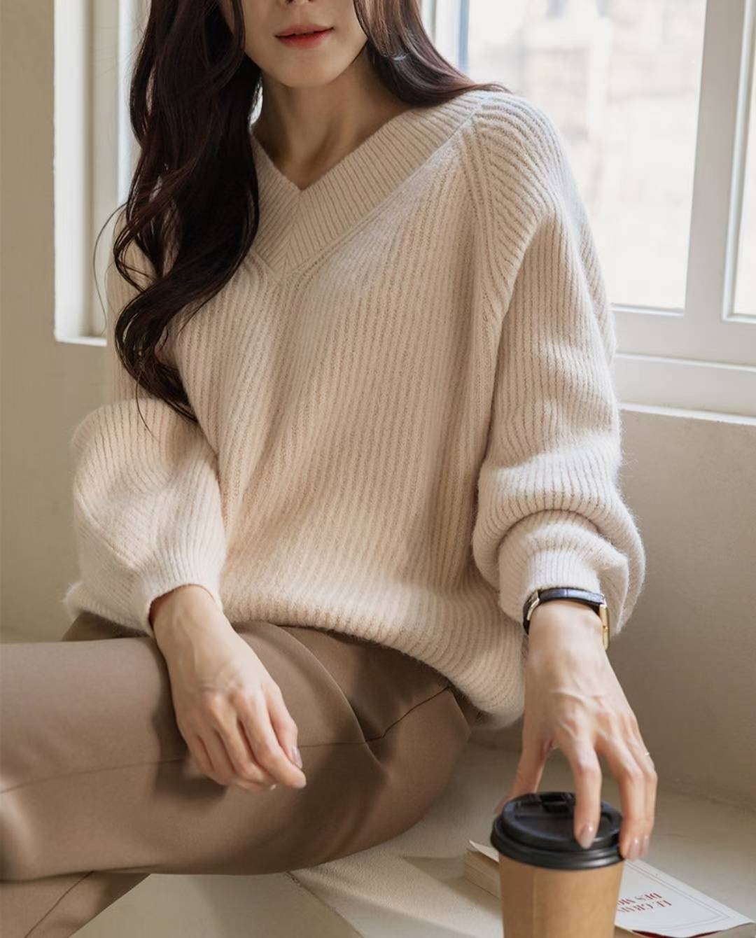 MU 뮤-T東大門㊣實拍女裝新品25秋冬推薦時尚熱賣毛衣V領MU 뮤-T毛衣