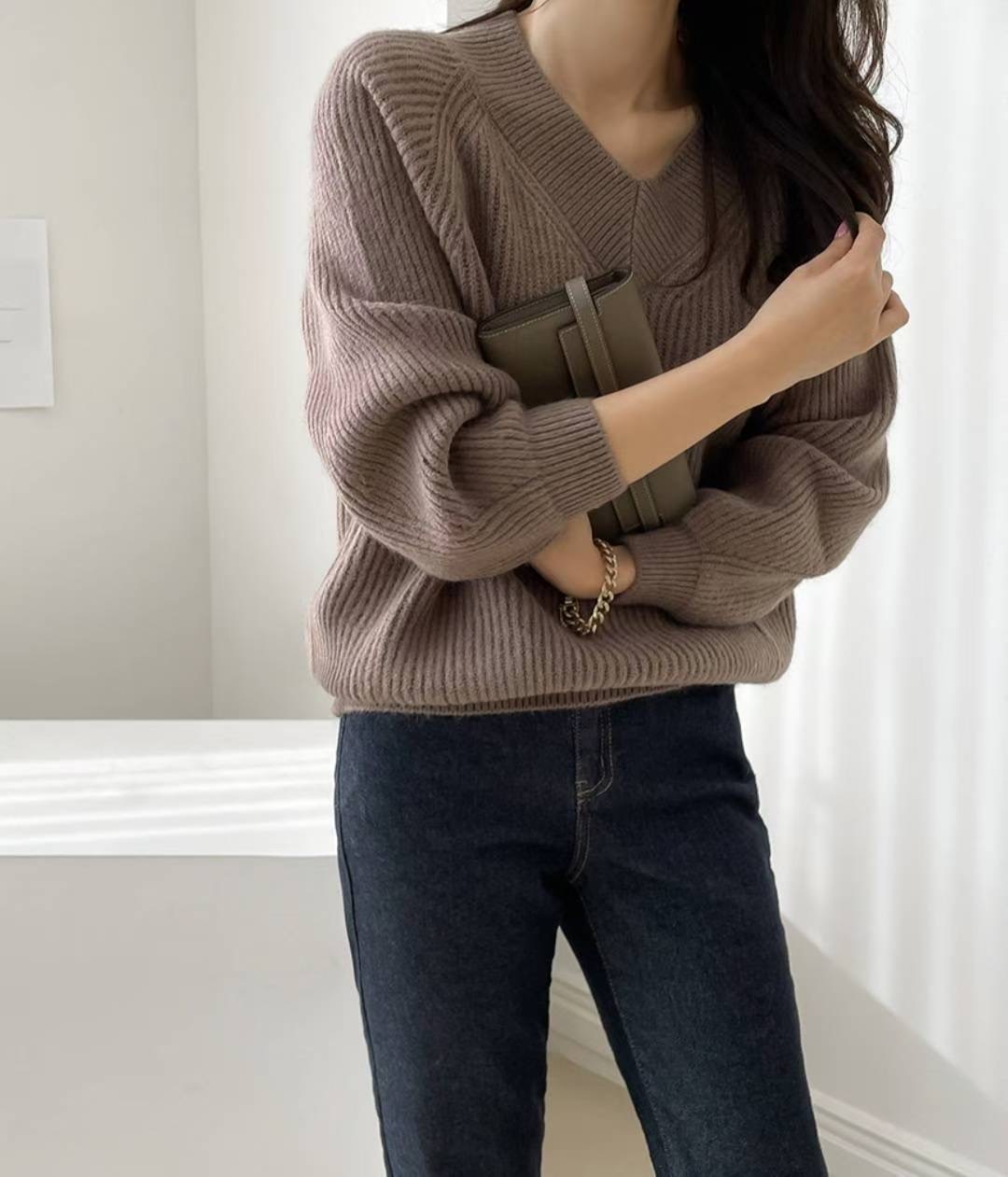 MU 뮤-T東大門㊣實拍女裝新品25秋冬推薦時尚熱賣毛衣V領MU 뮤-T毛衣