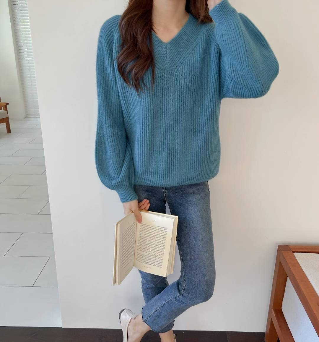 MU 뮤-T東大門㊣實拍女裝新品25秋冬推薦時尚熱賣毛衣V領MU 뮤-T毛衣圖色2