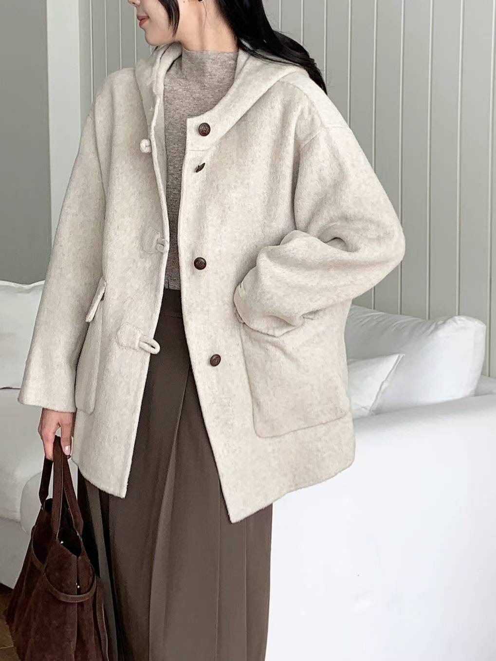 MU 뮤-T韓國代購㊣女裝新品職業人氣時尚休閑短款大衣手工MU 뮤-T短款大衣