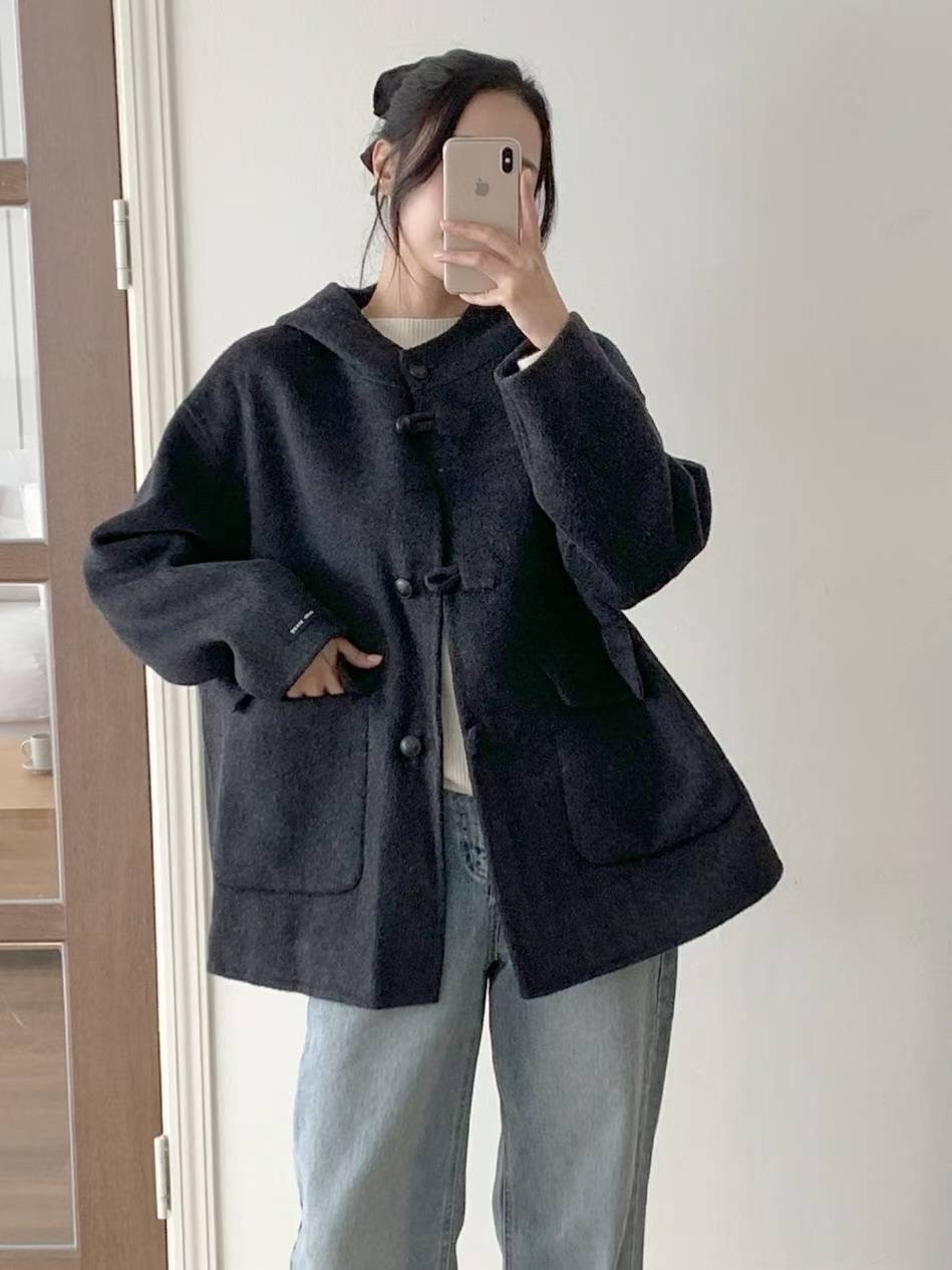 MU 뮤-T韓國代購㊣女裝新品職業人氣時尚休閑短款大衣手工MU 뮤-T短款大衣圖色1