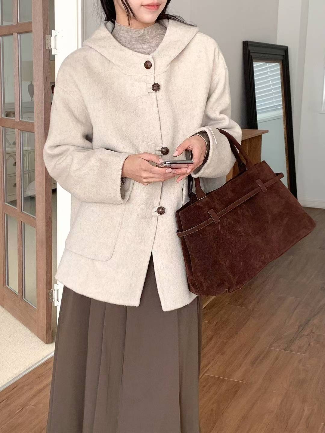 MU 뮤-T韓國代購㊣女裝新品職業人氣時尚休閑短款大衣手工MU 뮤-T短款大衣圖色2