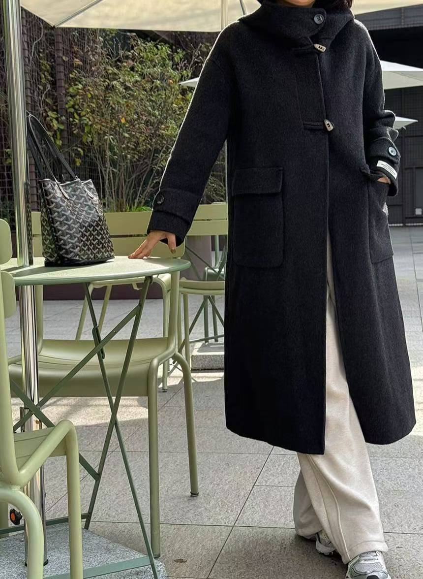 MU 뮤-T東大門㊣代購女裝新款人氣中長款大衣手工羊毛連帽MU 뮤-T中長款大衣