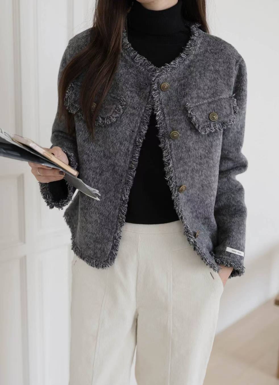 MU 뮤-T東大門㊣直郵女士新款職業熱賣休閑推薦夾克手工羊毛MU 뮤-T夾克圖色1