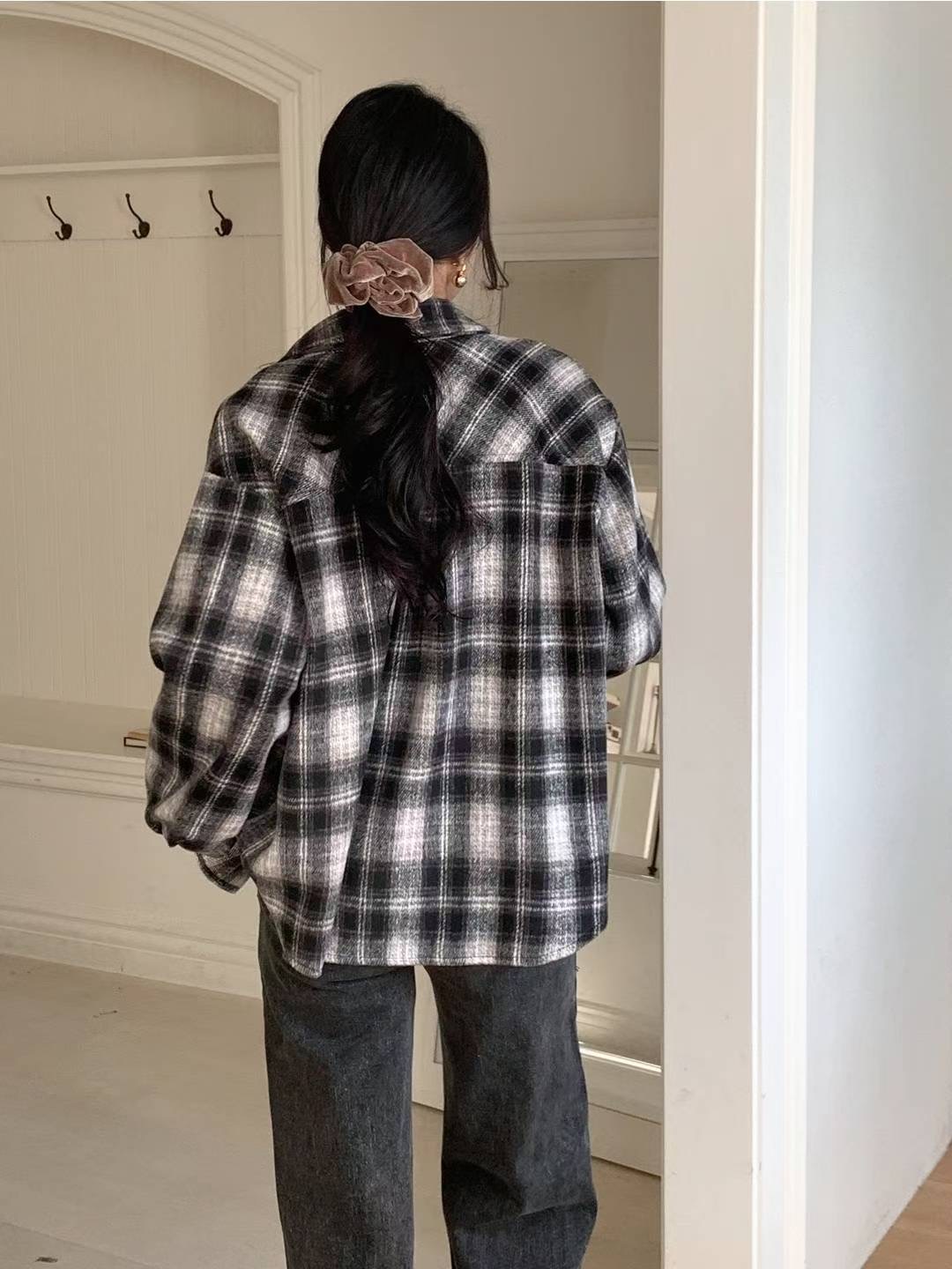 MU 뮤-T東大門㊣實拍女裝新款休閑人氣襯衫蕾絲衫格紋抓絨MU 뮤-T襯衫/蕾絲衫