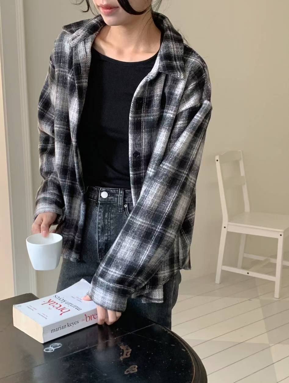 MU 뮤-T東大門㊣實拍女裝新款休閑人氣襯衫蕾絲衫格紋抓絨MU 뮤-T襯衫/蕾絲衫