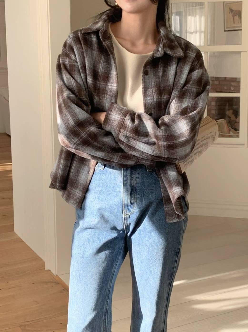 MU 뮤-T東大門㊣實拍女裝新款休閑人氣襯衫蕾絲衫格紋抓絨MU 뮤-T襯衫/蕾絲衫圖色2