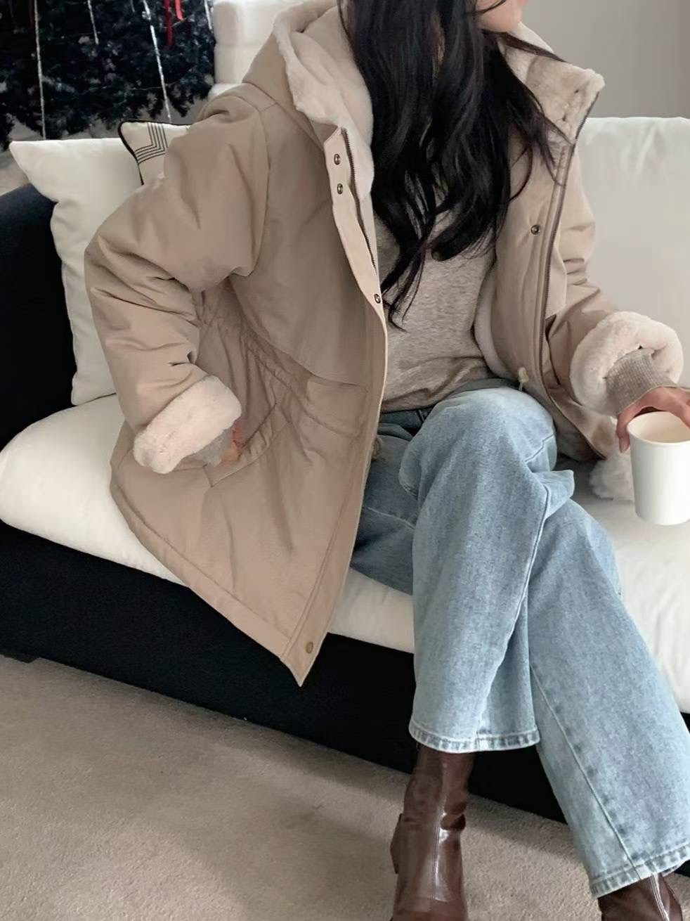 MU 뮤-T東大門㊣代購女裝新品時尚休閑人氣短款棉服連帽絨MU 뮤-T短款棉服