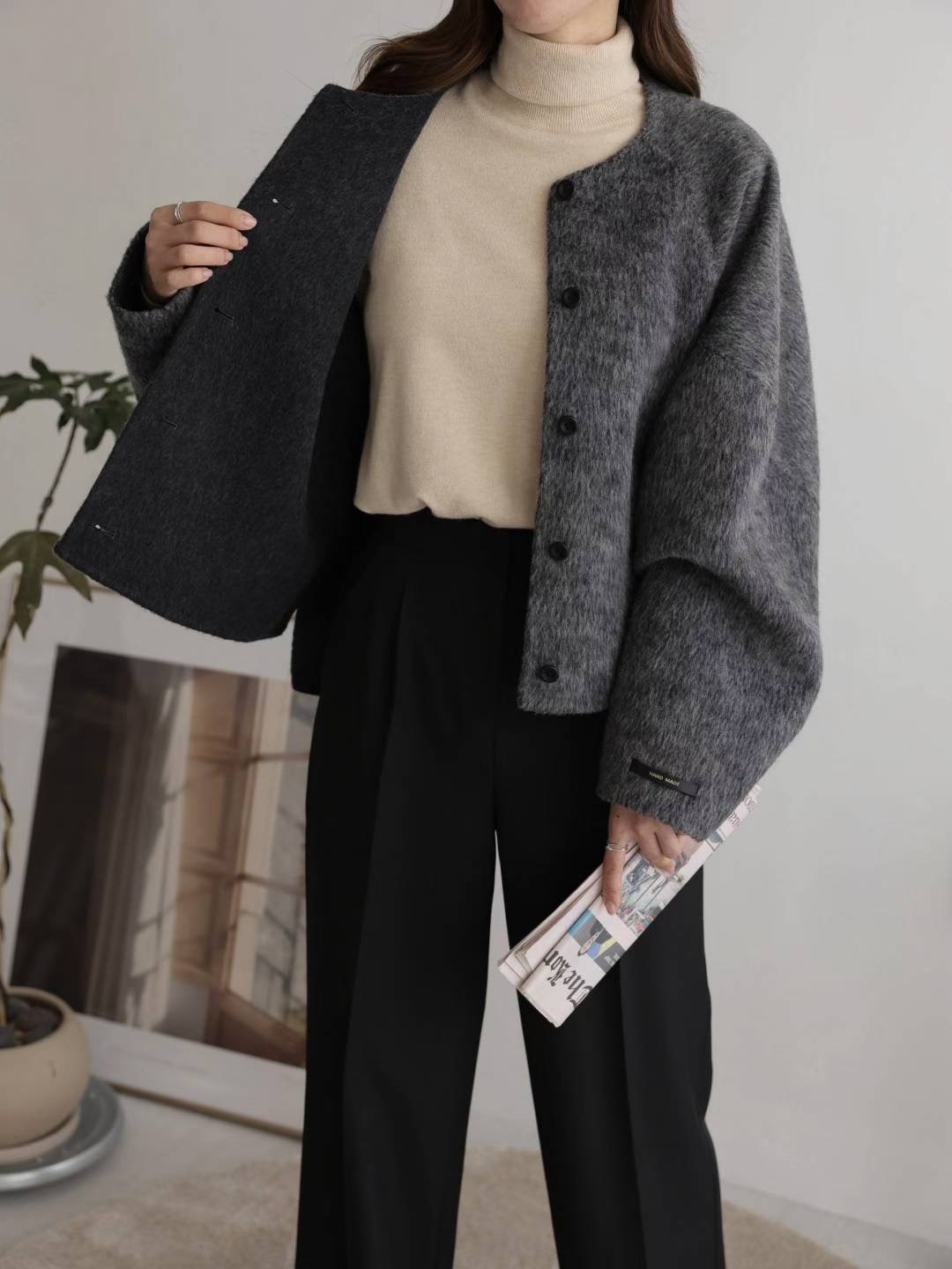 MU 뮤-T韓國直郵㊣女士新品職業推薦時尚短款大衣手工羊毛MU 뮤-T短款大衣