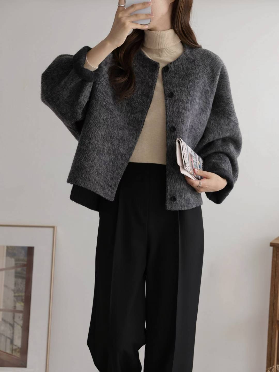 MU 뮤-T韓國直郵㊣女士新品職業推薦時尚短款大衣手工羊毛MU 뮤-T短款大衣圖色1