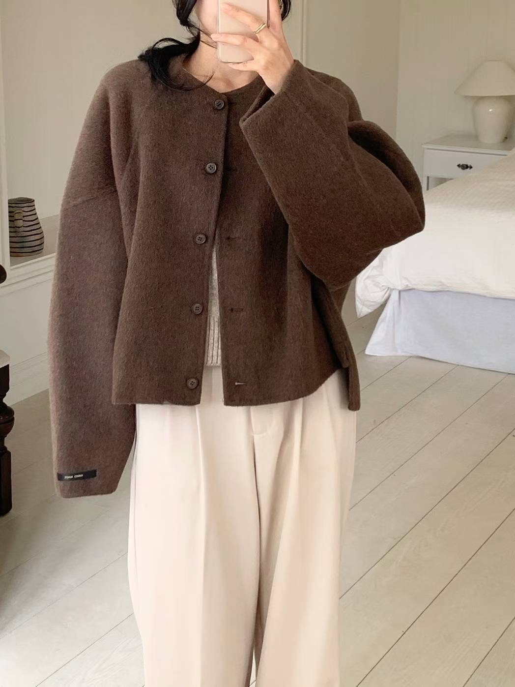 MU 뮤-T韓國直郵㊣女士新品職業推薦時尚短款大衣手工羊毛MU 뮤-T短款大衣圖色2