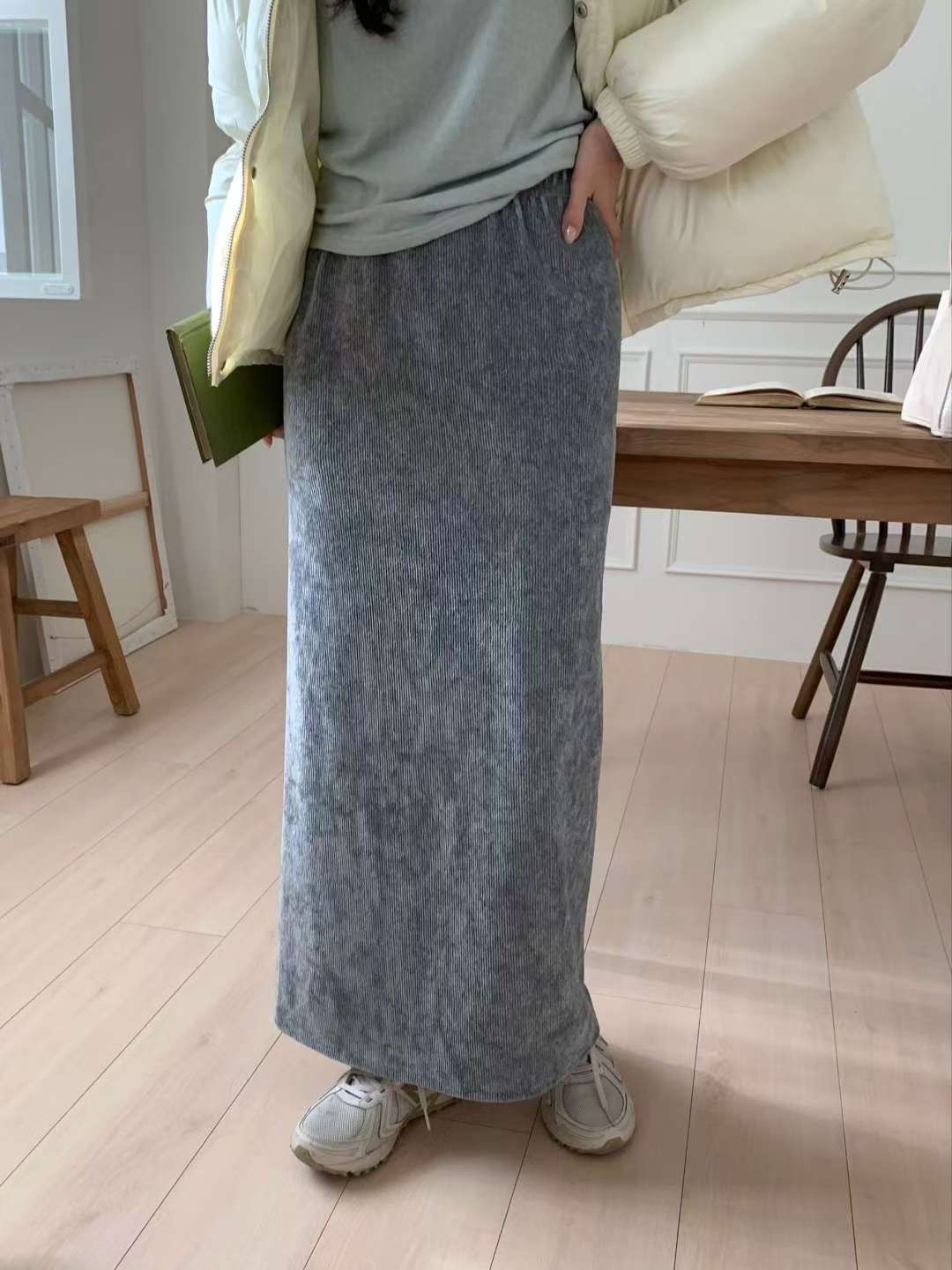 WOO SUNG韓國直郵㊣女裝新品熱賣職業25秋冬長裙天鵝絨柔軟WOO SUNG長裙圖色1