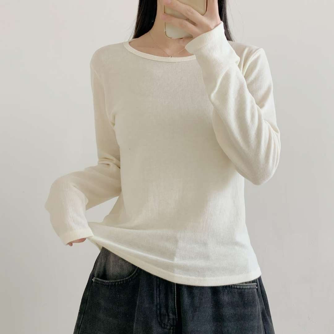 WOO SUNG東大門㊣實拍女士新款時尚推薦長袖T恤安哥拉圓領WOO SUNG長袖T恤圖色1