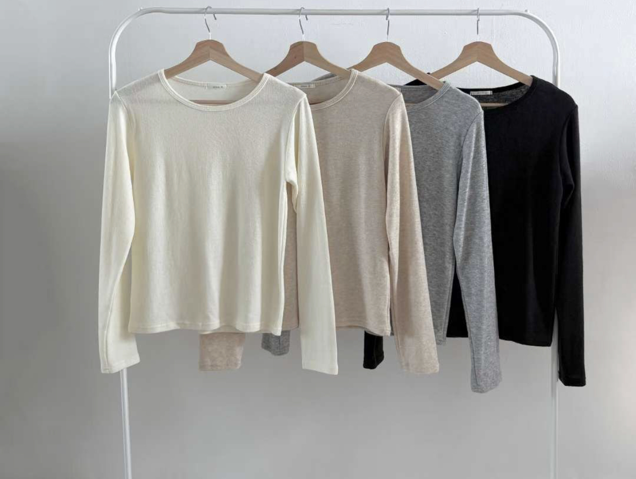 WOO SUNG東大門㊣實拍女士新款時尚推薦長袖T恤安哥拉圓領WOO SUNG長袖T恤圖色4左四色