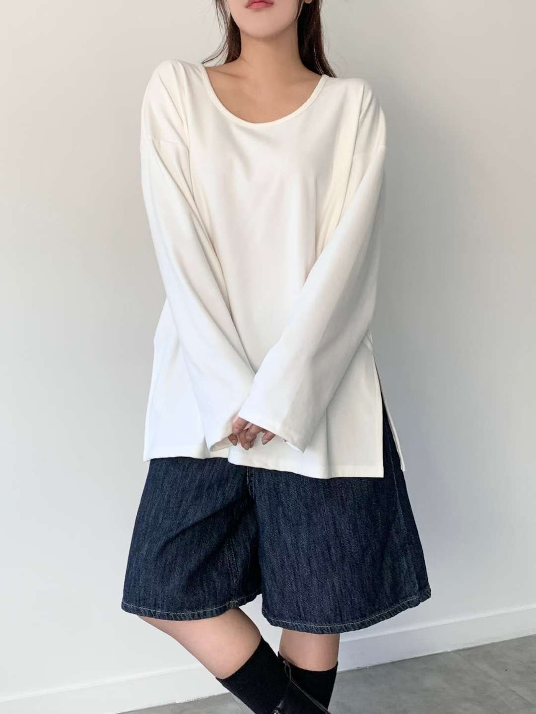 WOO SUNG東大門㊣實拍女裝新款熱賣時尚人氣真品休閑長袖T恤WOO SUNG長袖T恤圖色1