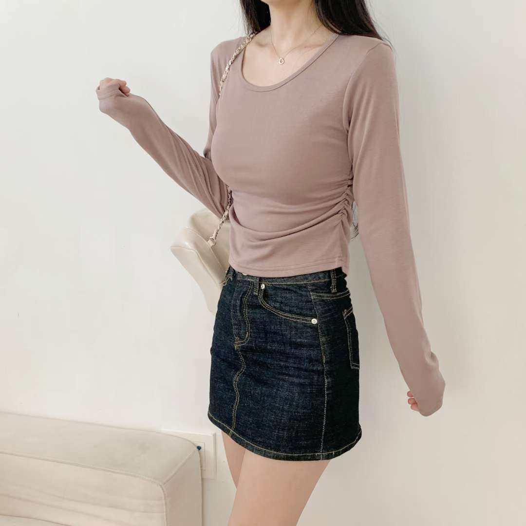 WOO SUNG東大門㊣實拍女裝新款休閑25秋冬真品長袖T恤褶皺WOO SUNG長袖T恤圖色2